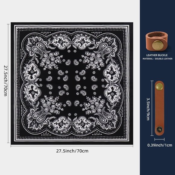 ⚡Men B-Black Necktie 27.5 Inches Cowboy Scarves Pocket Square Silk Bandanas - Picture 3 of 8